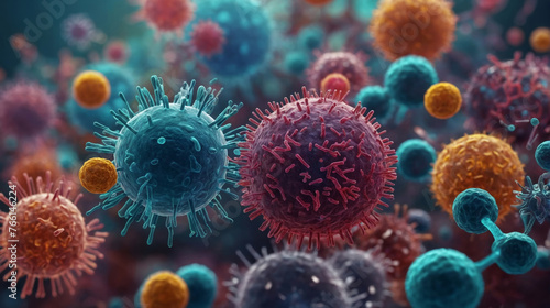 3D rendered microbes and viruses macro close up © Mystery