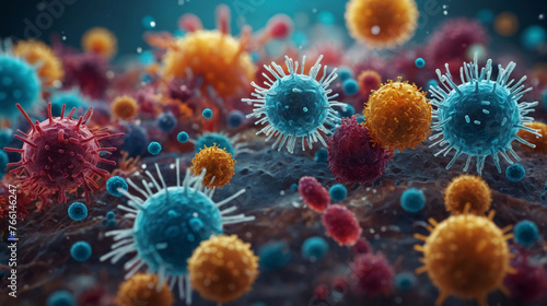 3D rendered microbes and viruses macro close up