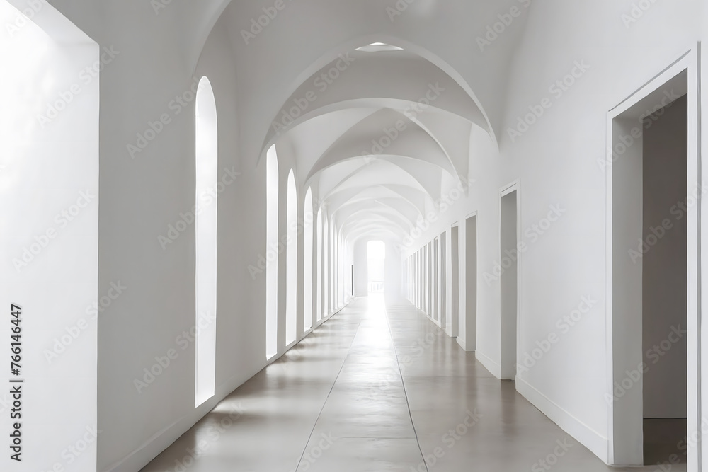 Timeless Architectural Passage Abstract Perspective of an Old White Corridor, Blending Ancient Charm with Modern Design