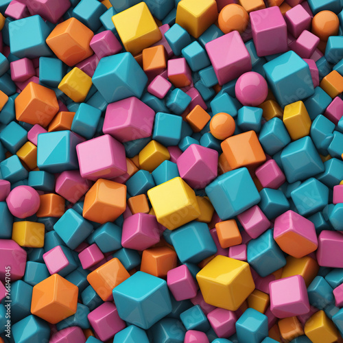 Set of colorful geometric structures, 3d render colourful background