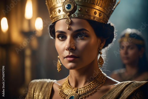 Ancient queen portrait with golden headpiece