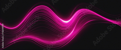 Abstract magenta pink glowing color flow wave on black noise texture background, dark grainy gradient backdrop colourful background