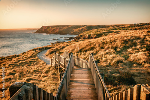 The view of the coastal boardwalk in the Philip Island in the dusk