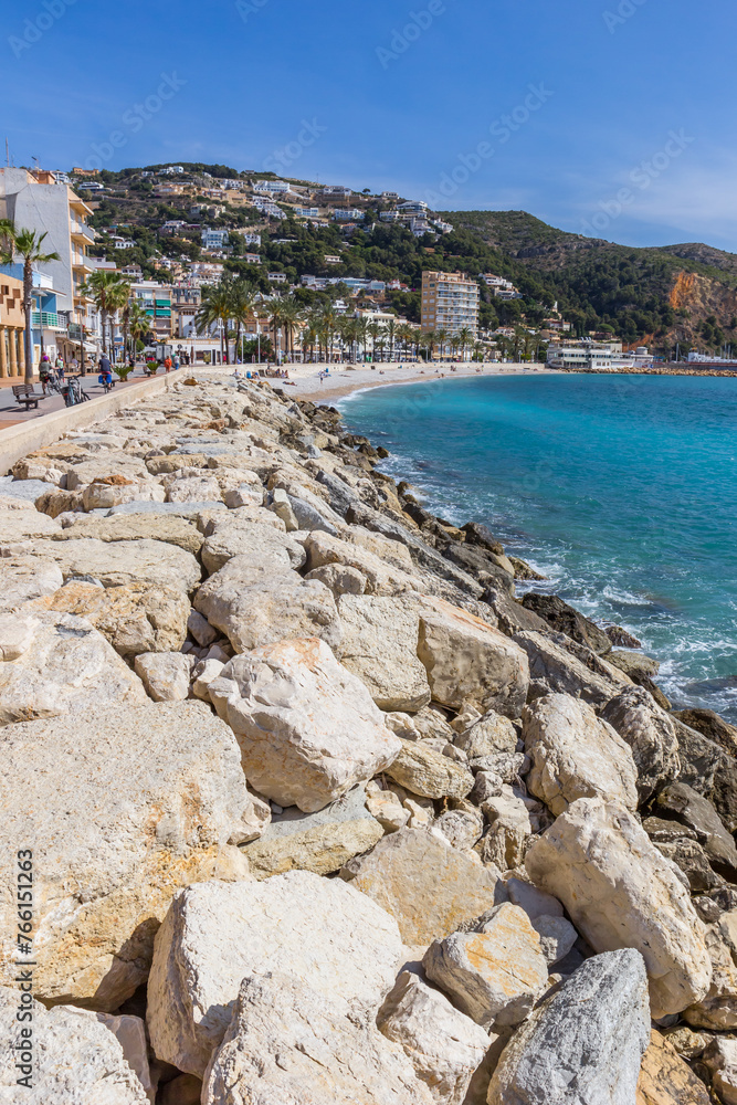 Rocks at the coast in seaside resort Javea, Spain