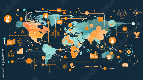 Global Logistics Network Concept, International Business, Orange and Blue Infographic