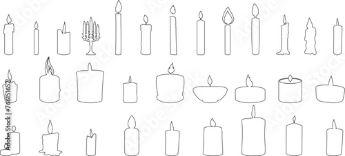 candle outline in various shapes and sizes, perfect candle line art for invitations, decor, celebrations. Ideal for home, event, party, birthday, wedding, dinner, holiday