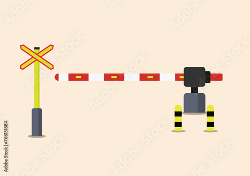 Railway level crossing gate icon. Railway signs. Railroad crossing sign. Vector illustration for safety.