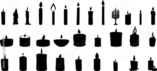 Candle silhouettes, diverse candle vector shapes, sizes, tealight, pillar, taper, votive, perfect for relaxation, romance, celebrations, minimalist candles design