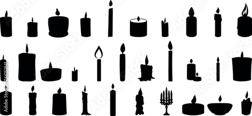 Candle silhouette , diverse candle vector set for relaxation, celebration, holidays. Elegant wax shapes, sizes for decor inspiration, event planning, artistic projects. ambiance, lighting effects