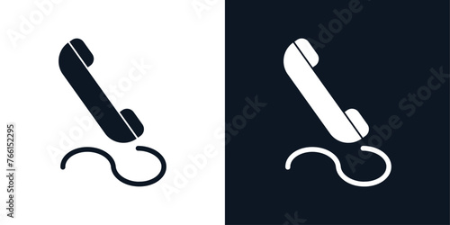 telephone receiver with wire icon black and white vector illustration design