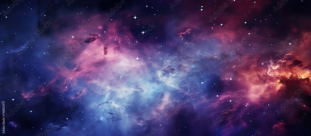 The atmosphere creates a purple nebula in the sky, resembling an astronomical object filled with violet stars. A breathtaking display of atmospheric phenomenon, blending science and art