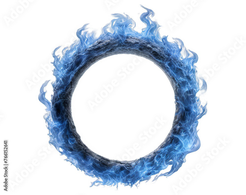 Realistic blue fire ring isolated on white on white background