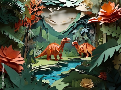 Hermosos dinosaurios estilo papel cortado photo