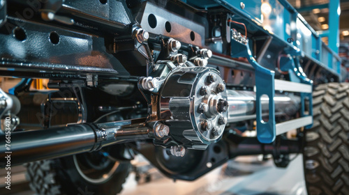 A heavy-duty transmission mount, with thick rubber isolators and sturdy brackets, securing the transmission to the truck's frame photo