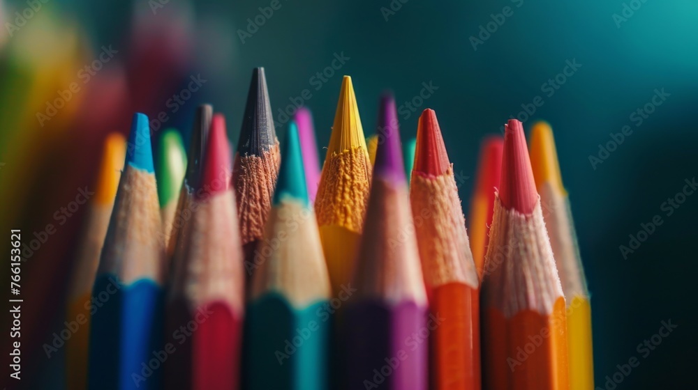 Fototapeta premium Various colored pencils neatly arranged