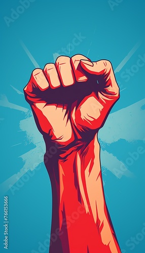 a red hand with a fist raised up