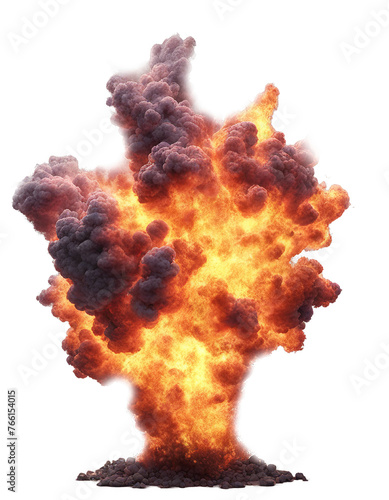 Realistic fiery explosion with colorful streaks isolated on white on white background