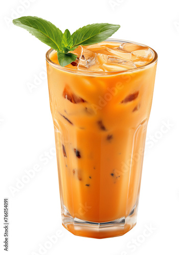 Thai ice tea in cafe glass isolated on transparent background, png