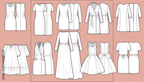 Set of fashion stylish dresses, collection of templates