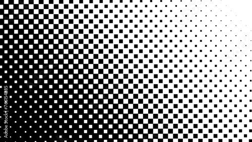 Halftone Square Pixels Pattern. Faded Shade Background. Grid Gradation BG. Black Screentone Diffuse Background. Overlay Texture. Abstract Patern for Design Comic Prints. Vector Illustration.