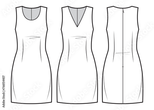 Women's v-neck and round neck dress sketch