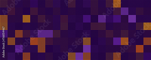 Modern Stylish Halftone Technology Seamless Texture. Tech Abstract Background with Random Size Pixels. Vector Chaotic Squares Mosaic Pattern. Vector Tiles.