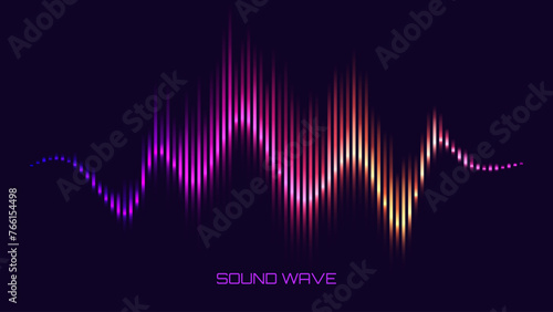 Speaking Sound Wave Vector Illustration. Digital EQ Equalizer Music or Voise Visualization. Purple Blue Colorful Dynamic Wave. Audio Rhytm Lines Graph of Frequency Spectrum.