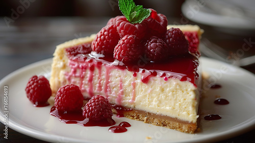 cheesecake with raspberries and mint, yummy 
