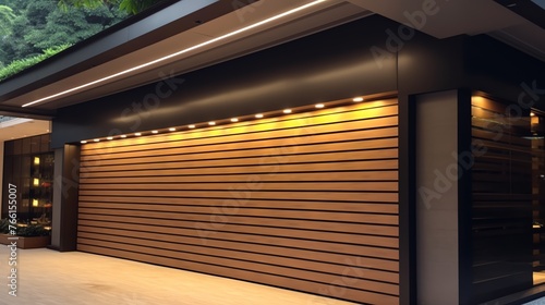 a garage door with lights