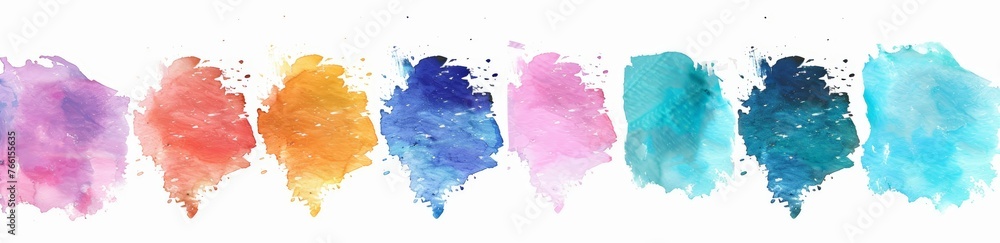 Various vibrant paint strokes in different colors lined up neatly on a clean white background