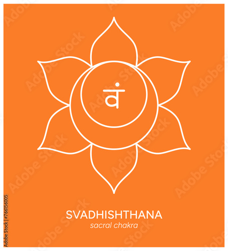 Svadhishthana, sacral chakra, line art symbol. Meditation, spirituality, energy, healing vector illustration icon with background photo