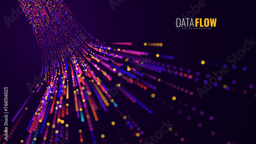 Digital Data Flow Vector Background. Big Data Technology Lines. 5G Wireless Data Transmission. High Speed Light Trails. Information Flow in Virtual Reality Cyberspace. Vector Illustration.