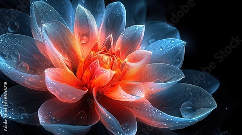 Colorful flowers with neon effect on black background. colorful glowing floral ornament