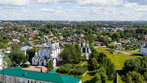 Pereslavl-Zalessky, Russia. St. Nicholas Pereslavsky Monastery. Cloudy weather, summer, Aerial View photo