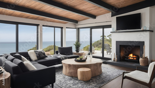 Wallpaper Mural beautiful modern living room with fireplace and black and white decor Torontodigital.ca