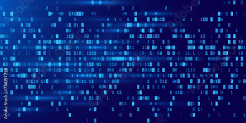 Blue Binary Data Software Programming Code Background. Random Parts of Program Code. Digital Data Technology Concept. 1 0 Machine Code. Random Binary Data Matrix Wide Vector Illustration.