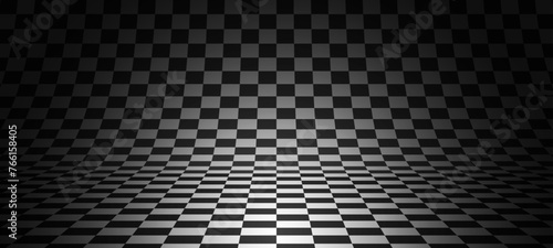 Chess Floor in Perspective with Checkerboard Texture. Empty Chess Board. Black and White Squares Mosaic Studio Background. Vector illustration.