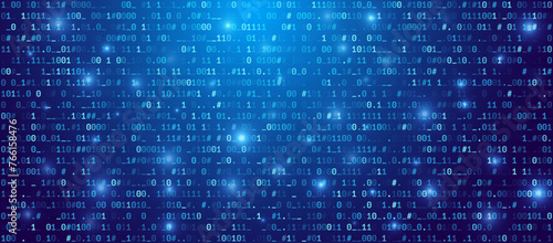 Abstract Blue Technology Background. Binary Computer Code. Programming Coding Hacker concept. Vector Background Illustration.