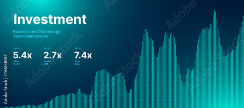 Business Invest Finance Graph Chart of Stock Market Trading Blue Background. Digital Financial Investment Backdrop. Graph Stock Market Lines. Vector Illustration.