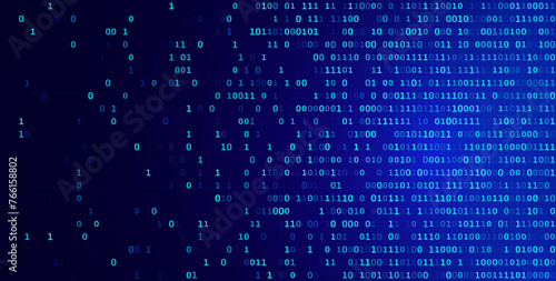 Blue Binary Data Software Programming Code Background. Random Parts of Program Code. Digital Data Technology Concept. 1 0 Machine Code. Random Binary Data Matrix Wide Vector Illustration.