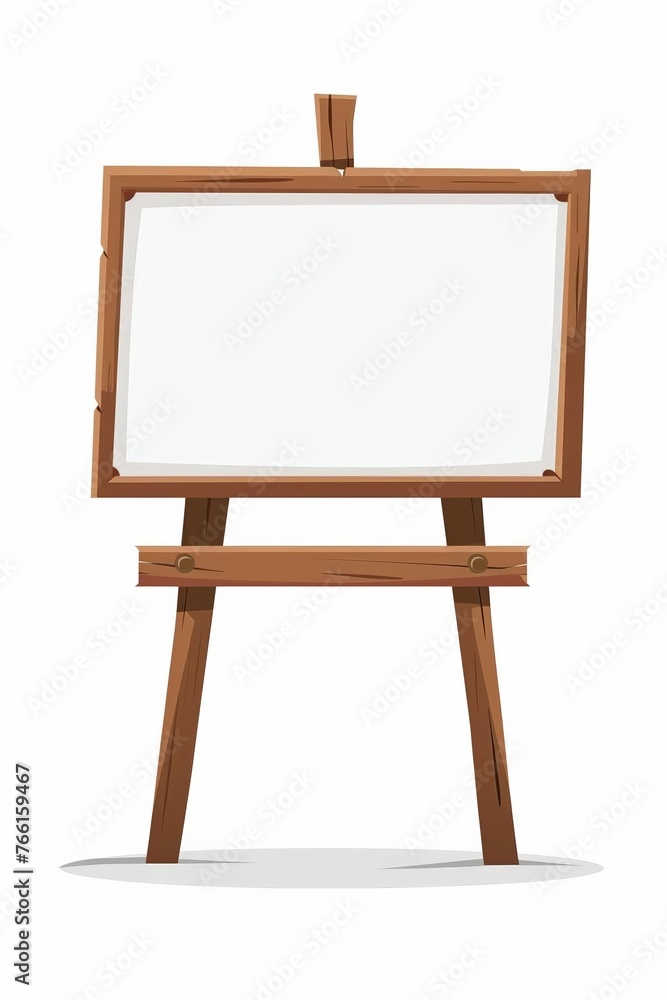 Blank white canvas on a wooden easel with space for text, ideal for art presentations or educational concepts, isolated on a white background