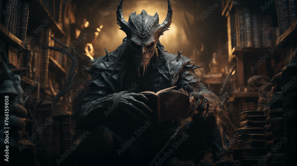 Half-human, half-demon monster Who is studying textbooks.