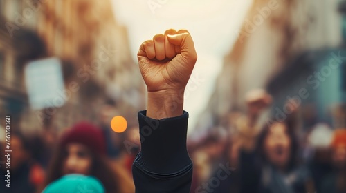 Person raising fist in protest