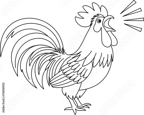 Cute kawaii a rooster is crowing cartoon character coloring page vector illustration