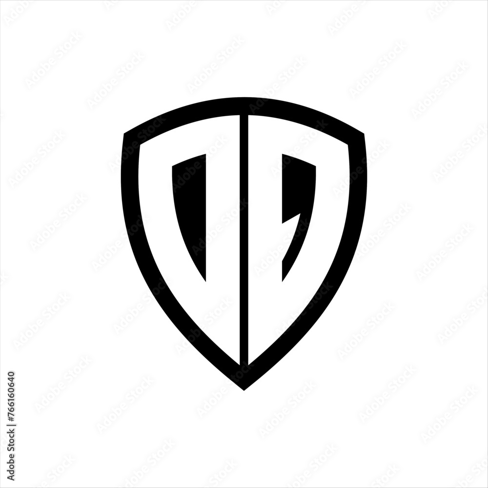 DQ monogram logo with bold letters shield shape with black and white color design DQ monogram logo with bold letters shield shape with black and white color design