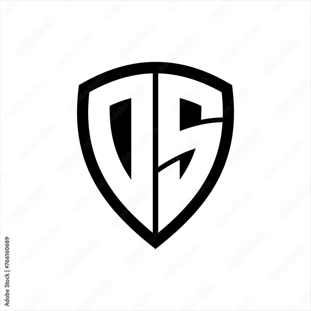 DS monogram logo with bold letters shield shape with black and white color design DS monogram logo with bold letters shield shape with black and white color design