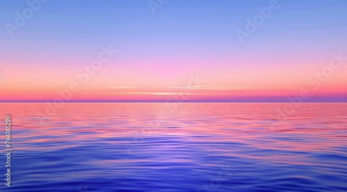 The sun setting in the background casts a warm glow over a vast expanse of water  creating a tranquil scene