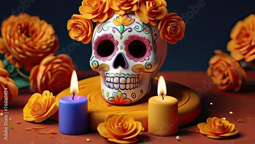 Sugar loaf marigolds Skull Day Dead Mexico