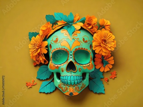 Sugar Skull calendula Dead holiday Mexico bones