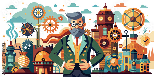 Inventor with his machines and Gadgets